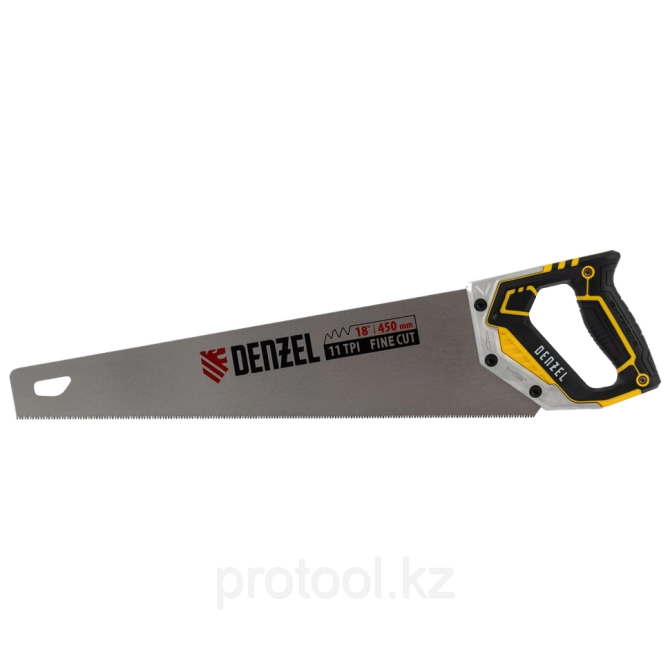 Ножовка по дереву, 450 мм, 11 TPI, зуб 3D, металлопластиковая рукоятка// Denzel Алматы - изображение 1