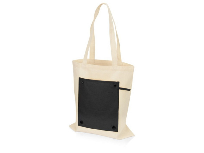 Складная хлопковая сумка для шопинга Gross с карманом, черный Алматы - изображение 3
