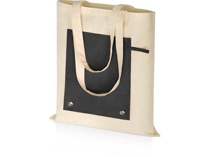 Складная хлопковая сумка для шопинга Gross с карманом, черный Алматы - изображение 2