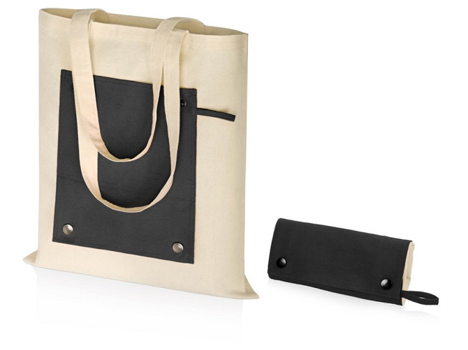 Складная хлопковая сумка для шопинга Gross с карманом, черный Алматы - изображение 1