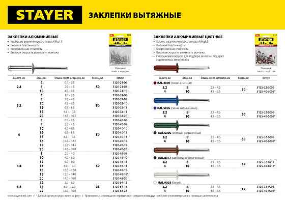 STAYER Pro-FIX 2.4 х 8 мм, алюминиевые заклепки, 50 шт, Professional (3120-24-08) Алматы