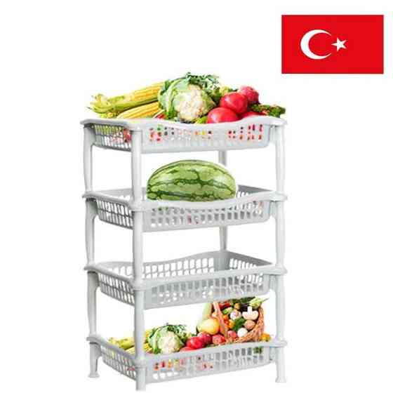 Полка для хранения овощей и фруктов этажерка прямоугольная 4х секционная 445*340*850 mm DDStyle бела Алматы