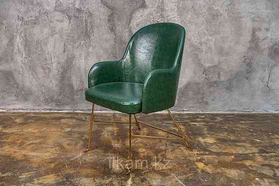 Стул - кресло в металлическом каркасе, экокожа зеленый Алматы