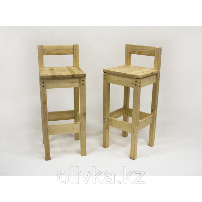 Барный стул с низкой спинкой, 400×400×1050 мм, массив сосны, без покрытия Караганда - изображение 1