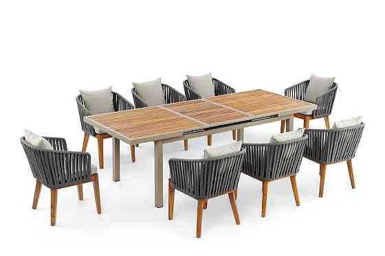 Обеденный металлический стол с деревянными стульями, 9 предметов Алматы
