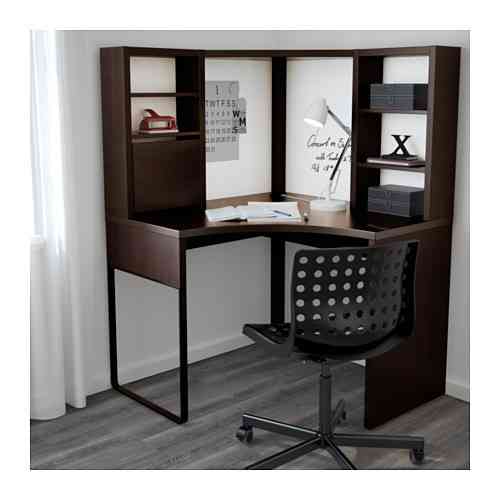 Стол рабочий МИККЕ угловое черно-коричневый ИКЕА, IKEA Нур-Султан