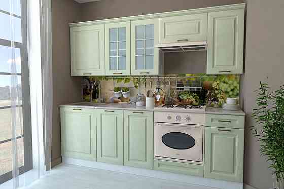 Кухонный гарнитур Белла белый, фасад - фисташка 246х216х60 см Нур-Султан