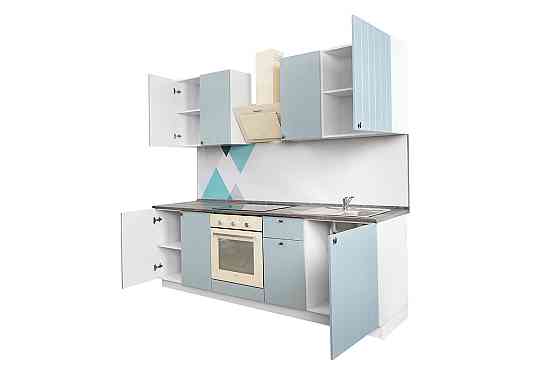 Кухонный гарнитур Мишель 2,4 м, корпус - белый, фасад - голубой Нур-Султан
