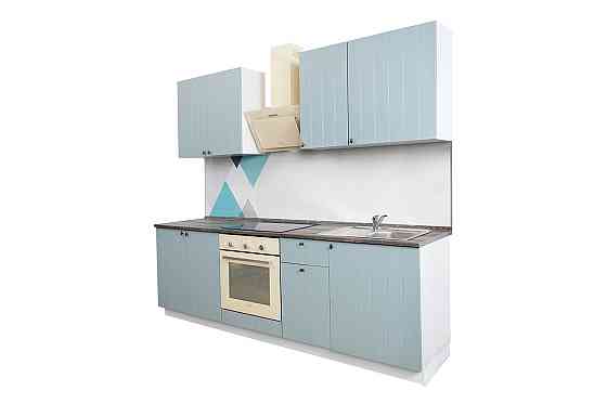 Кухонный гарнитур Мишель 2,4 м, корпус - белый, фасад - голубой Нур-Султан