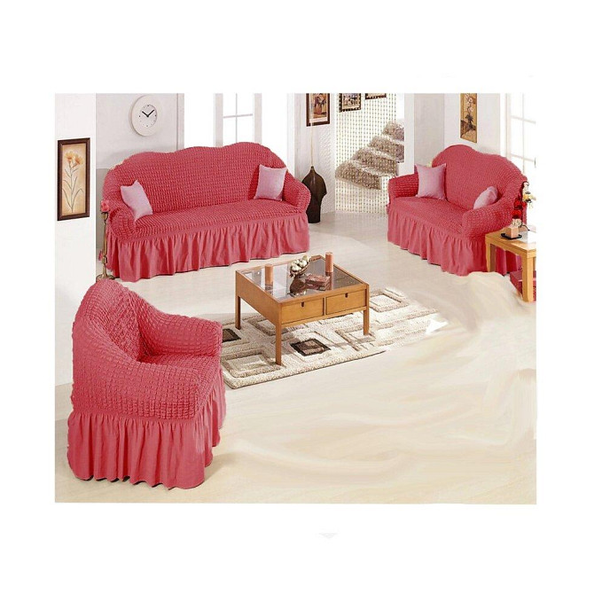 Чехлы для двух диванов и одного кресла «УЮТ» розовый Алматы - изображение 1