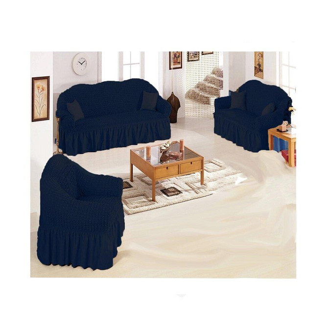 Чехлы для двух диванов и одного кресла «УЮТ» синий Алматы - изображение 1