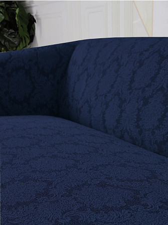 Комплект чехлов для мебели, и на 2 кресла, на резинке, жаккард, темно-синий Алматы - изображение 4