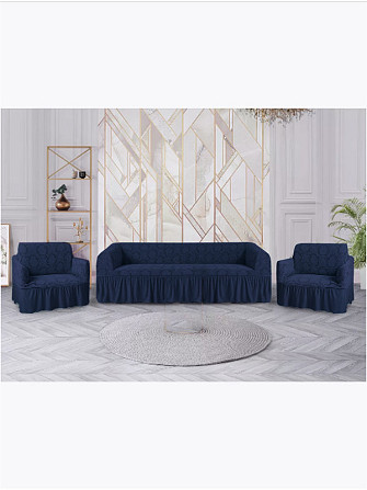Комплект чехлов для мебели, и на 2 кресла, на резинке, жаккард, темно-синий Алматы - изображение 1
