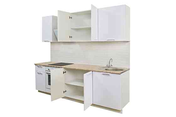 Кухонный гарнитур Сити, белый, белый глянец 240х210х52,6 см Астана