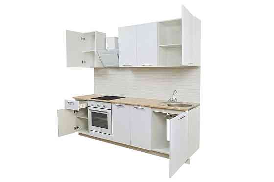 Кухонный гарнитур Сити, белый, белый глянец 240х210х52,6 см Нур-Султан