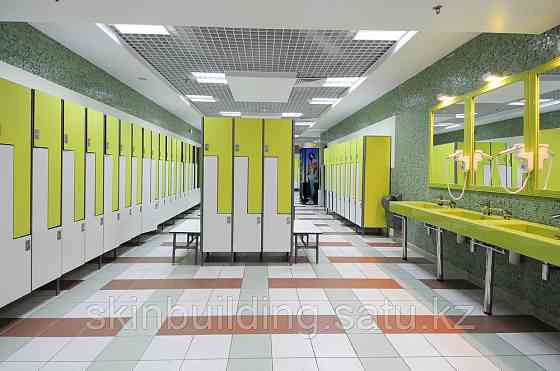 Шкафчики в фитнес центрах из hpl панелей FunderMax Астана