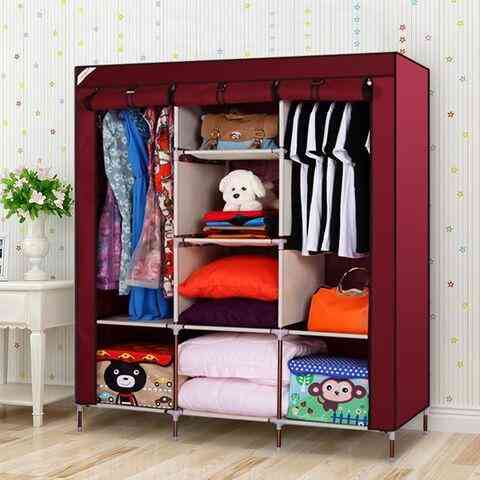 Шкаф для одежды каркасный тканевый на 3 секции Storage Wardrobe 88130 {130х45х175 см} (Бордовый) Алматы