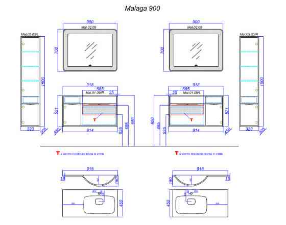 Тумба подвесная Aqwella Malaga с умывальником Malaga 900, правая, белая (Mal.01.09/R) Алматы