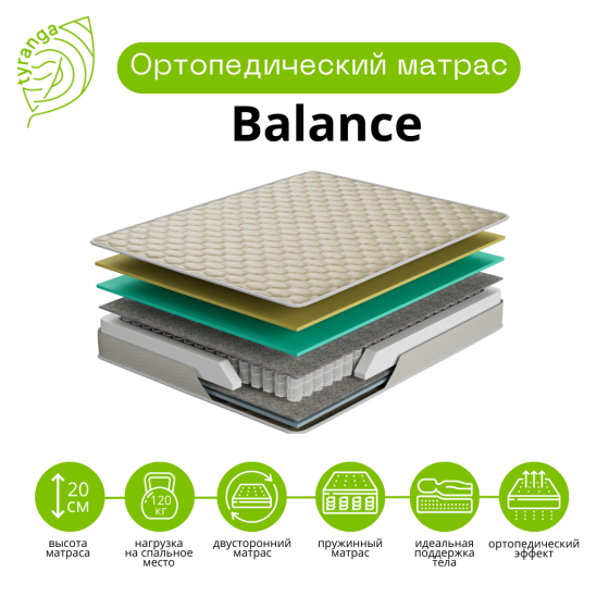 Ортопедический двуспальный матрас Balance 160*200 Алматы