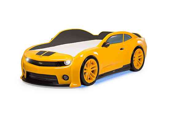Кровать-машинка (3d) EVO "Camaro" с п/ механизмом желтый(матрас, подсветка фар, подсветка дна, мягка Алматы