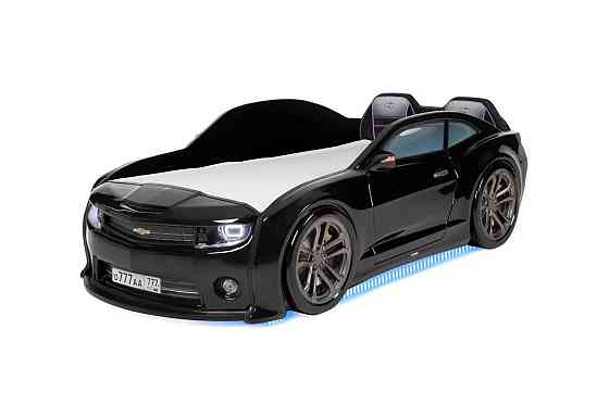 Кровать-машинка объемная (3d) EVO "Camaro" черный (матрас, подсветка фар, подсветка дна, мягкая спин Алматы
