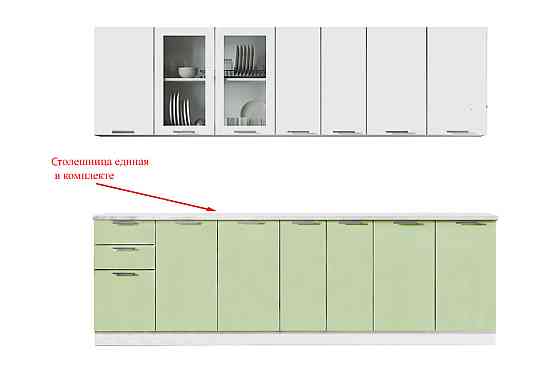 Ксения Белый/Олива МДФ глянец 2,6 м., Кухонный КОМПЛЕКТ, Стендмебель Алматы