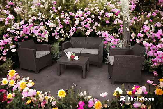 Набор садовой мебели «Бора» диван два кресла и стол пластиковые, цвет антрацит Алматы