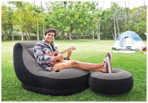 Кресло надувное c пуфиком для ног Intex Ultra Lounge с велюровым покрытием (Серый) Алматы - изображение 3
