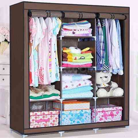 Шкаф для одежды каркасный тканевый на 3 секции Storage Wardrobe 88130 {130х45х175 см} (Коричневый) Алматы