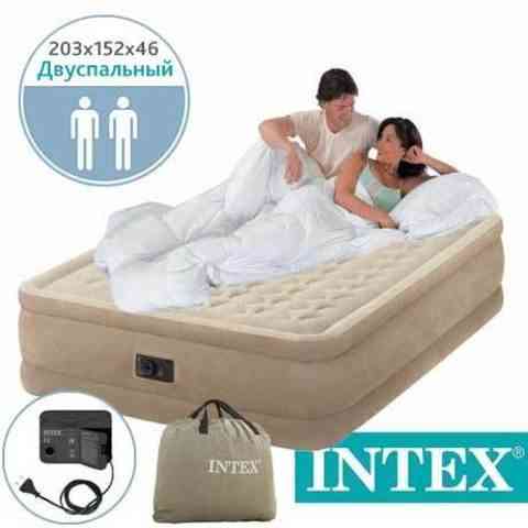 Кровать двуспальная ортопедическая INTEX Comfort-Plush DELUXE 64428 надувная с электронасосом Алматы