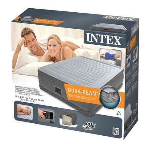 Двуспальная кровать надувная со встроенным насосом INTEX 64414 Queen Comfort-Plush Алматы