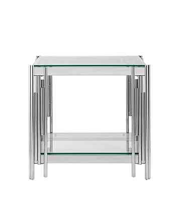 Журнальный столик 55*55 Gatji, прозрачное стекло, сталь серебро Алматы