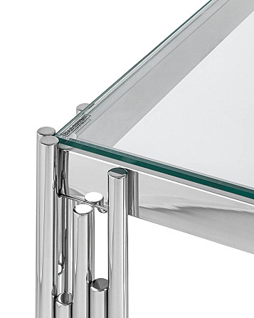 Журнальный столик 55*55 Gatji, прозрачное стекло, сталь серебро Алматы - изображение 3