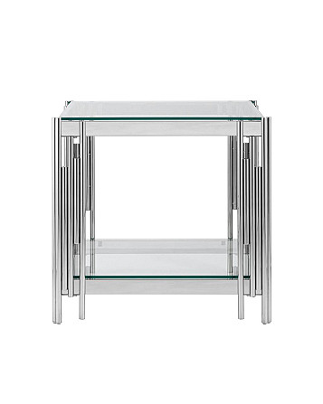 Журнальный столик 55*55 Gatji, прозрачное стекло, сталь серебро Алматы - изображение 4