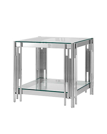 Журнальный столик 55*55 Gatji, прозрачное стекло, сталь серебро Алматы - изображение 1