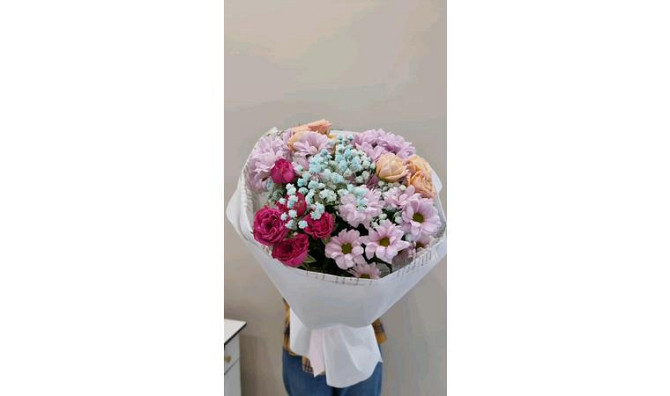 Цветы букеты Розы Хризантемы Гипсафилы Серень Астана - изображение 1